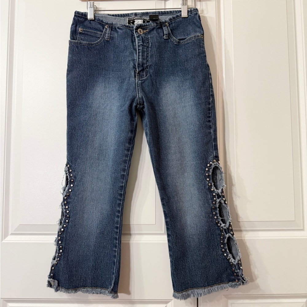 Vintage 90s Y2K R4R Jean Capris Cutout Size 5 Juniors 28 in
